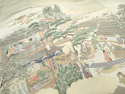 平和屋着物■豪華色留袖　寿光織　人物風景文　暈し染め　金糸　正絹　逸品　DABF9328qa