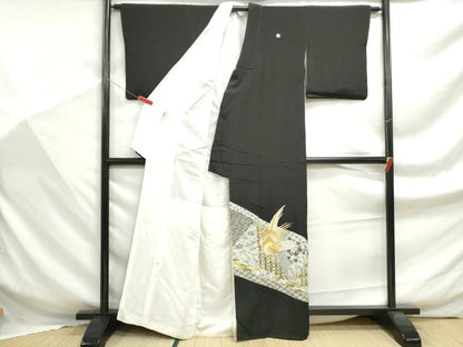 平和屋着物■豪華黒留袖　切嵌花鳥文　金銀糸　金彩　正絹　逸品　DABF9335qa