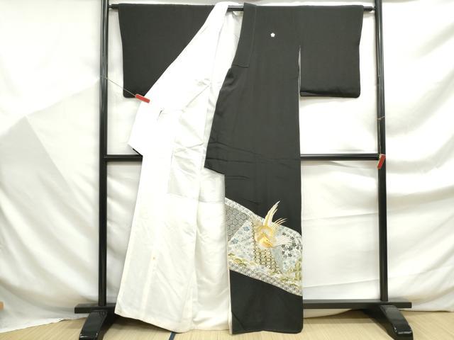 平和屋着物■豪華黒留袖　切嵌花鳥文　金銀糸　金彩　正絹　逸品　DABF9335qa