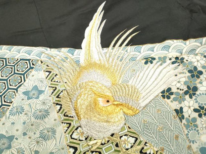 平和屋着物■豪華黒留袖　切嵌花鳥文　金銀糸　金彩　正絹　逸品　DABF9335qa