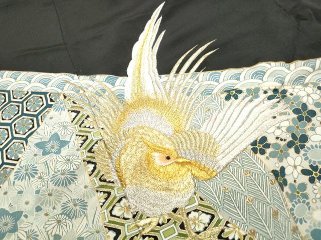 平和屋着物■豪華黒留袖　切嵌花鳥文　金銀糸　金彩　正絹　逸品　DABF9335qa