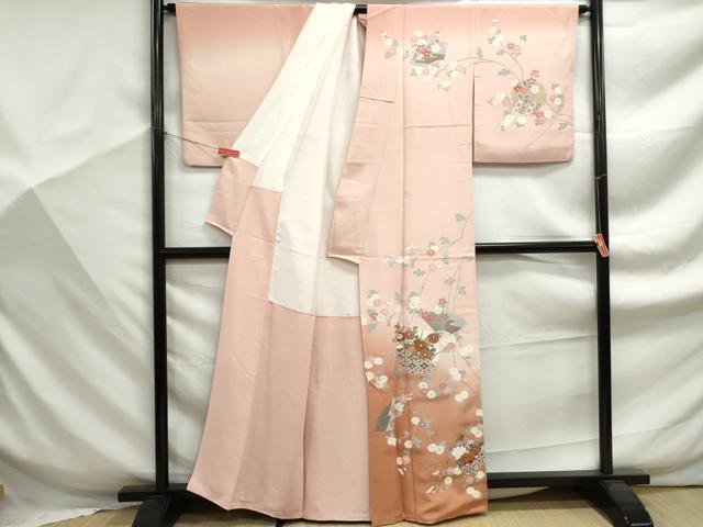 平和屋着物■訪問着　駒刺繍　雪輪花文　暈し染め　金彩　正絹　逸品　DABF9337qa