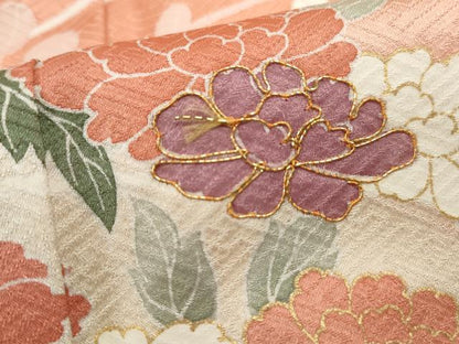平和屋着物■訪問着　駒刺繍　霞枝花文　暈し染め　金彩　正絹　逸品　DABF9340qa