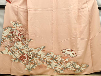 平和屋着物■豪華色留袖　扇面天井花鳥文　暈し染め　金彩　正絹　逸品　DABF9341qa