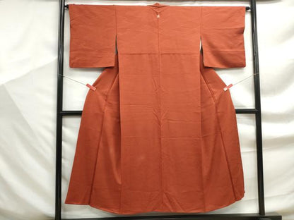 平和屋着物■上質な色無地　斜縞地紋　樺色　正絹　逸品　DABF9342qa