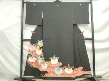 平和屋着物■豪華黒留袖　刺繍　エ霞桐文　金銀糸　金彩　正絹　逸品　DABF9346qa