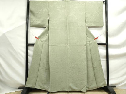 平和屋着物■上質な色無地　葉尽くし地紋　若葉色　正絹　逸品　DABF9347qa