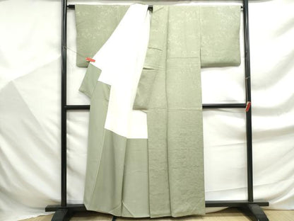 平和屋着物■上質な色無地　葉尽くし地紋　若葉色　正絹　逸品　DABF9347qa