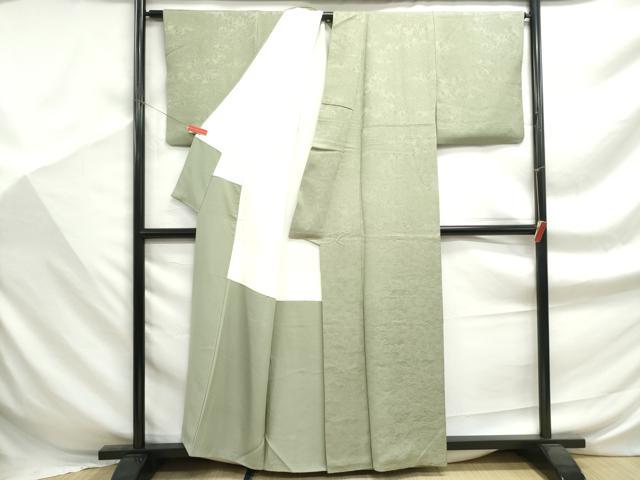 平和屋着物■上質な色無地　葉尽くし地紋　若葉色　正絹　逸品　DABF9347qa