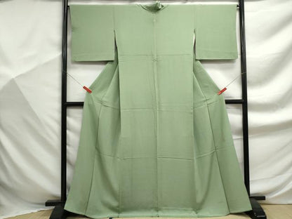 平和屋着物■上質な色無地　鬱金染　鬼しぼ縮緬　若葉色　正絹　逸品　DABF9351qa