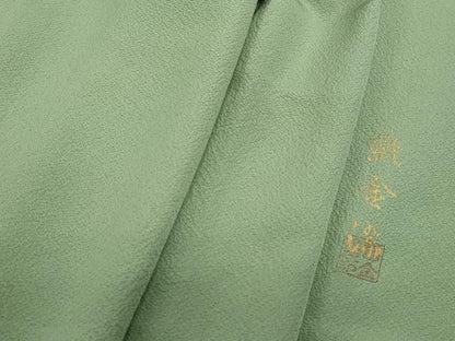 平和屋着物■上質な色無地　鬱金染　鬼しぼ縮緬　若葉色　正絹　逸品　DABF9351qa