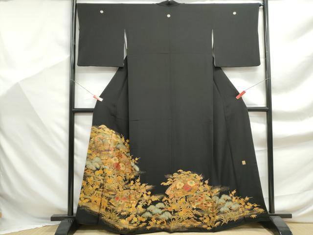 平和屋着物■豪華黒留袖　作家物　地紙風景花文　暈し染め　金彩　正絹　逸品　DABF9361qa
