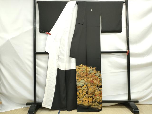 平和屋着物■豪華黒留袖　作家物　地紙風景花文　暈し染め　金彩　正絹　逸品　DABF9361qa