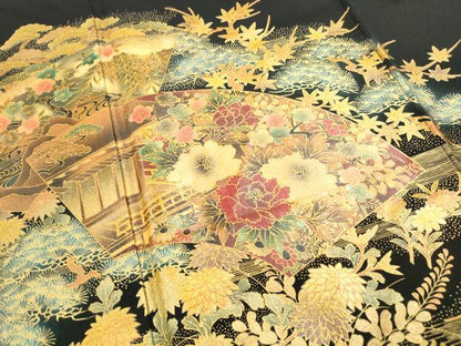 平和屋着物■豪華黒留袖　作家物　地紙風景花文　暈し染め　金彩　正絹　逸品　DABF9361qa