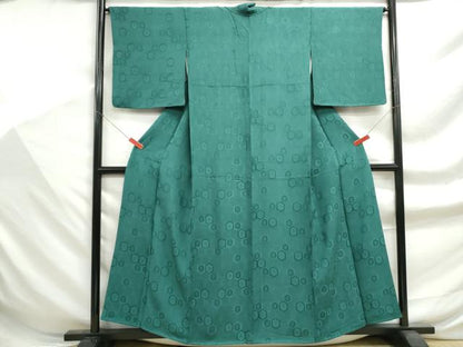 平和屋着物■上質な色無地　亀甲地紋　花緑青色　正絹　逸品　DABF9365qa