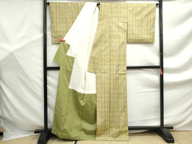 平和屋着物■上質な紬　格子文　正絹　逸品　DABF9385qa