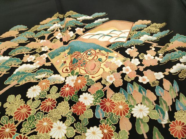 平和屋着物■豪華黒留袖　地紙花鼓文　金彩　正絹　逸品　DABF9388qa