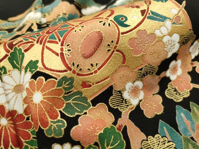 平和屋着物■豪華黒留袖　地紙花鼓文　金彩　正絹　逸品　DABF9388qa