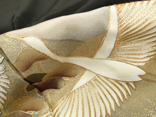 平和屋着物■豪華黒留袖　駒刺繍　浜松群れ鶴文　暈し染め　金彩　正絹　逸品　DABF9390qa