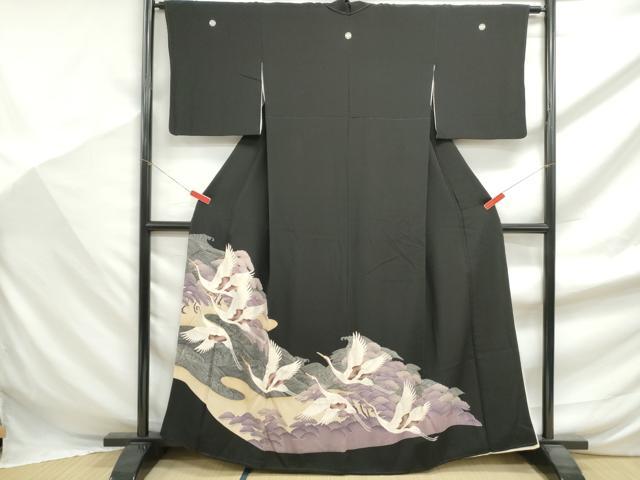 平和屋着物■豪華黒留袖　刺繍　浜松群れ鶴文　金彩　正絹　逸品　DABF9393qa