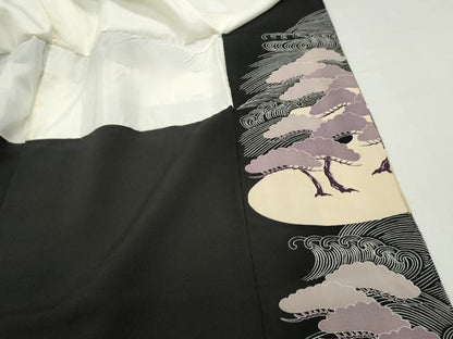 平和屋着物■豪華黒留袖　刺繍　浜松群れ鶴文　金彩　正絹　逸品　DABF9393qa