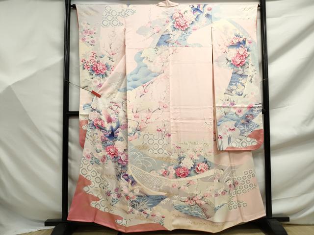 平和屋着物■豪華振袖　花鳥文　松竹梅　暈し染め　金彩　正絹　逸品　DABF9403qa