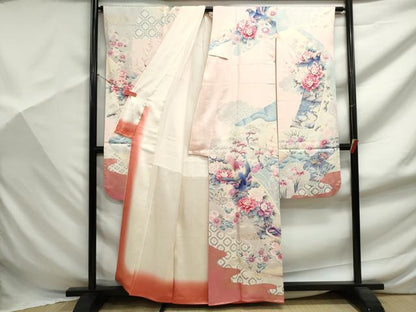 平和屋着物■豪華振袖　花鳥文　松竹梅　暈し染め　金彩　正絹　逸品　DABF9403qa