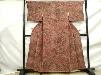 平和屋着物■上質な小紋　風景花文　金彩　鬼しぼ縮緬　正絹　逸品　DABF9407qa