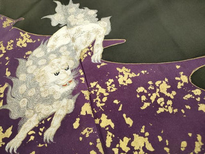 平和屋着物■豪華黒留袖　刺繍　唐獅子花文　金彩　正絹　逸品　DABF9411qa