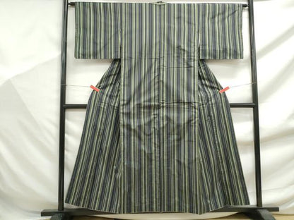 平和屋着物■本場縞大島紬　間道　正絹　逸品　DABF9417qa