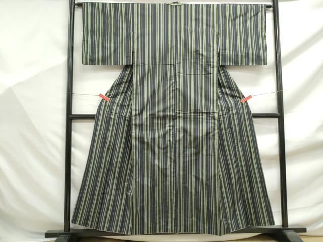 平和屋着物■本場縞大島紬　間道　正絹　逸品　DABF9417qa