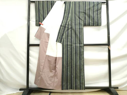 平和屋着物■本場縞大島紬　間道　正絹　逸品　DABF9417qa