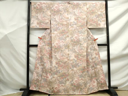 平和屋着物■上質な小紋　風景花蝶文　暈し染め　金銀彩　鬼しぼ縮緬　正絹　逸品　DABF9422qa