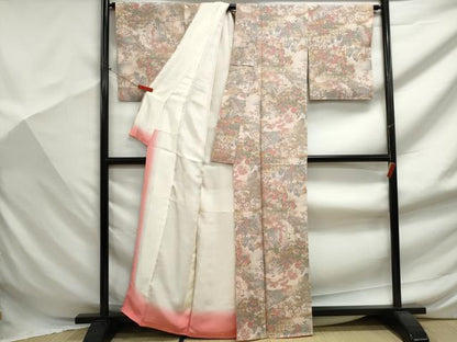 平和屋着物■上質な小紋　風景花蝶文　暈し染め　金銀彩　鬼しぼ縮緬　正絹　逸品　DABF9422qa
