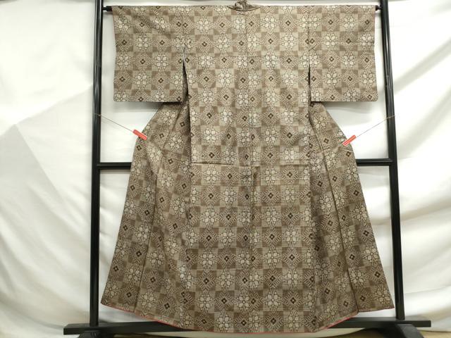 平和屋着物■本場大島紬　7マルキ　格子七宝花文　正絹　逸品　DABF9439qa