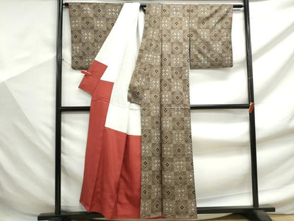 平和屋着物■本場大島紬　7マルキ　格子七宝花文　正絹　逸品　DABF9439qa