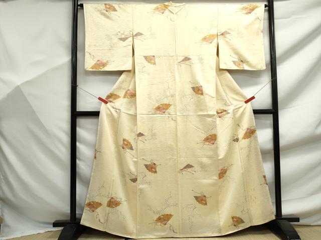 平和屋着物■上質な小紋　檜扇枝花文　金糸　正絹　逸品　DABF9456qa