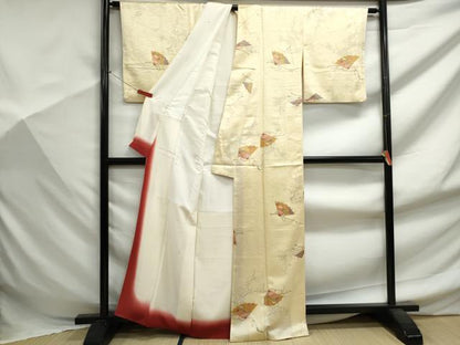 平和屋着物■上質な小紋　檜扇枝花文　金糸　正絹　逸品　DABF9456qa