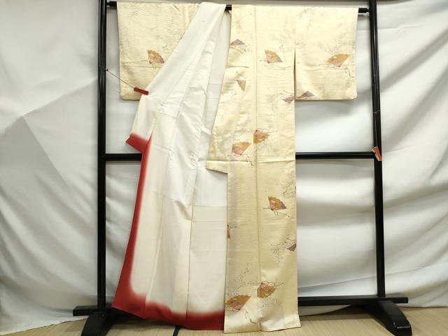 平和屋着物■上質な小紋　檜扇枝花文　金糸　正絹　逸品　DABF9456qa