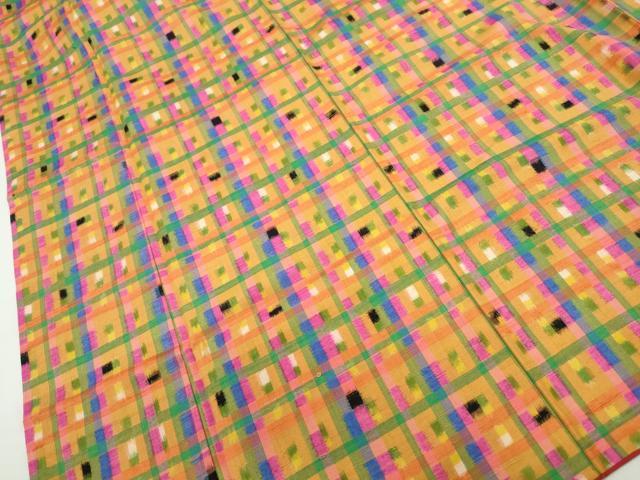 平和屋着物■上質な紬　格子文　正絹　逸品　DABF9463qa