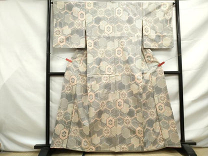 平和屋着物■上質な紬　亀甲花文　正絹　逸品　DABF9468qa