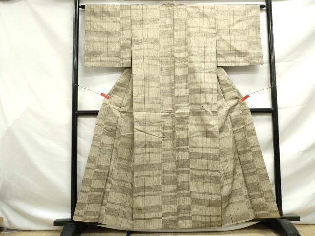 平和屋着物■上質な紬　格子文　正絹　逸品　DABF9473qa