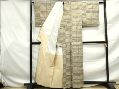 平和屋着物■上質な紬　格子文　正絹　逸品　DABF9473qa