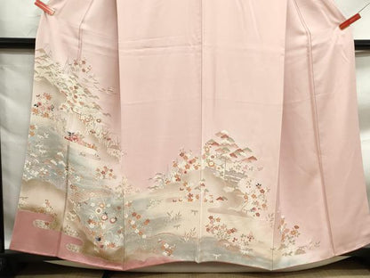 平和屋着物■訪問着　風景花文　松竹梅　暈し染め　金彩　正絹　逸品　DABF9481qa