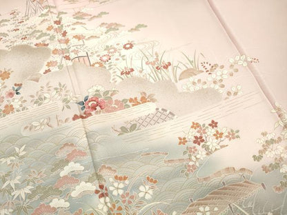 平和屋着物■訪問着　風景花文　松竹梅　暈し染め　金彩　正絹　逸品　DABF9481qa