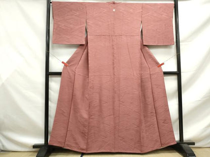 平和屋着物■上質な色無地　菱地紋　蘇芳香色　正絹　逸品　DABF9494qa