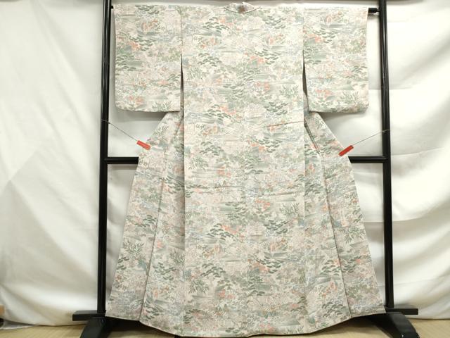 平和屋着物■上質な小紋　作家物　本草木染　風景花文　鬼しぼ縮緬　正絹　逸品　DABF9512qa