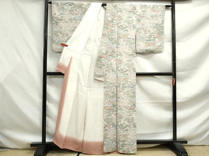 平和屋着物■上質な小紋　作家物　本草木染　風景花文　鬼しぼ縮緬　正絹　逸品　DABF9512qa