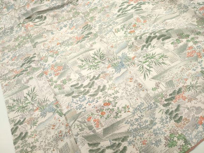 平和屋着物■上質な小紋　作家物　本草木染　風景花文　鬼しぼ縮緬　正絹　逸品　DABF9512qa