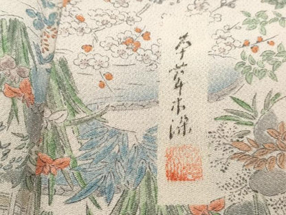 平和屋着物■上質な小紋　作家物　本草木染　風景花文　鬼しぼ縮緬　正絹　逸品　DABF9512qa